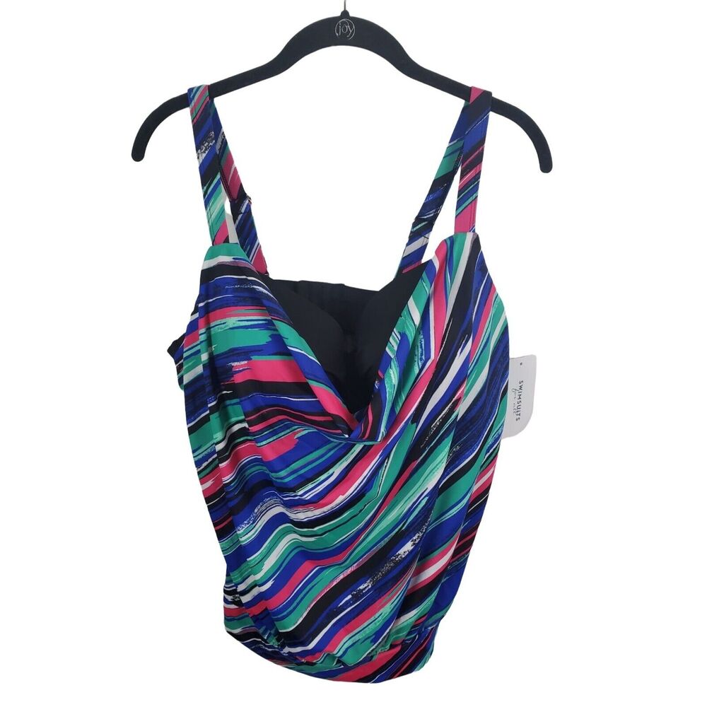 Swim Suits For All Swim‎ Top 38C Multicolor Striped Bra Insert Padded Adjustable